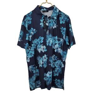 New NWT Vincero Blue Hibiscus Floral Polo‎ Men's Medium